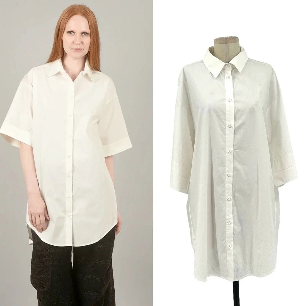 Melissa Nepton Mia Crisp Button Down Collared Shirt Off White Size Large